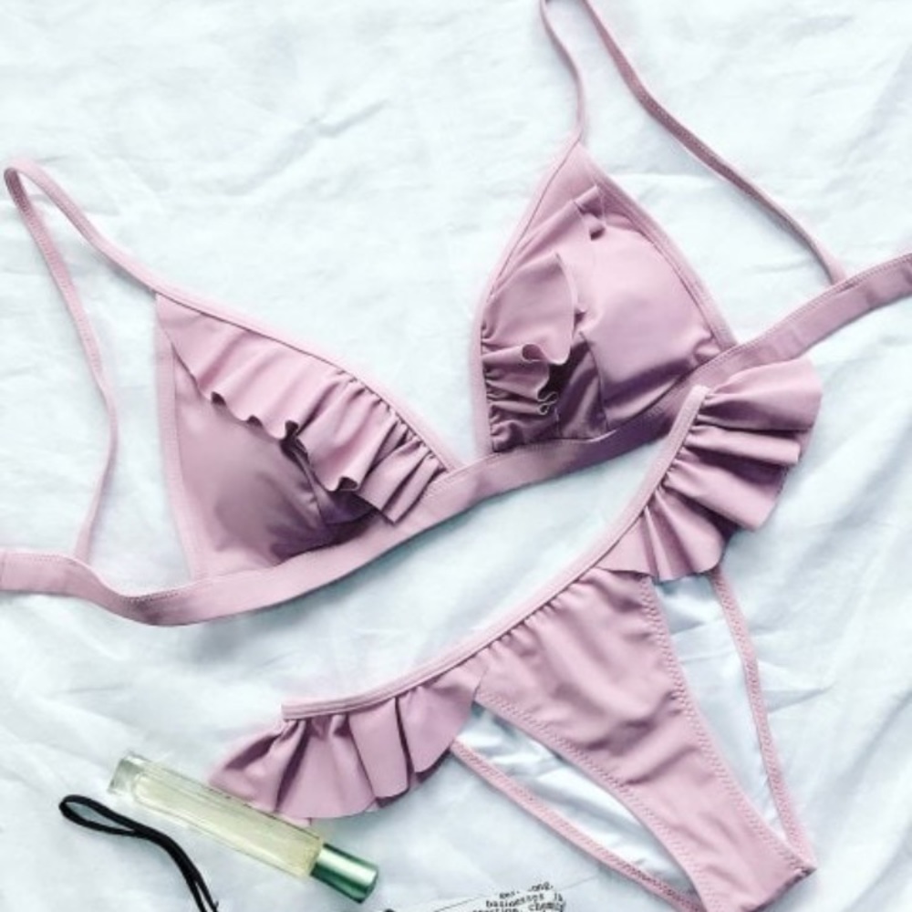 FULL BIKINI SET!! Light Pink Bikini with Ruffles